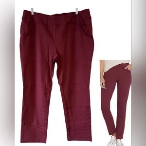 *Active French Terry Straight Leg Pants 2X ~ Denim & Co A346731 Burgundy